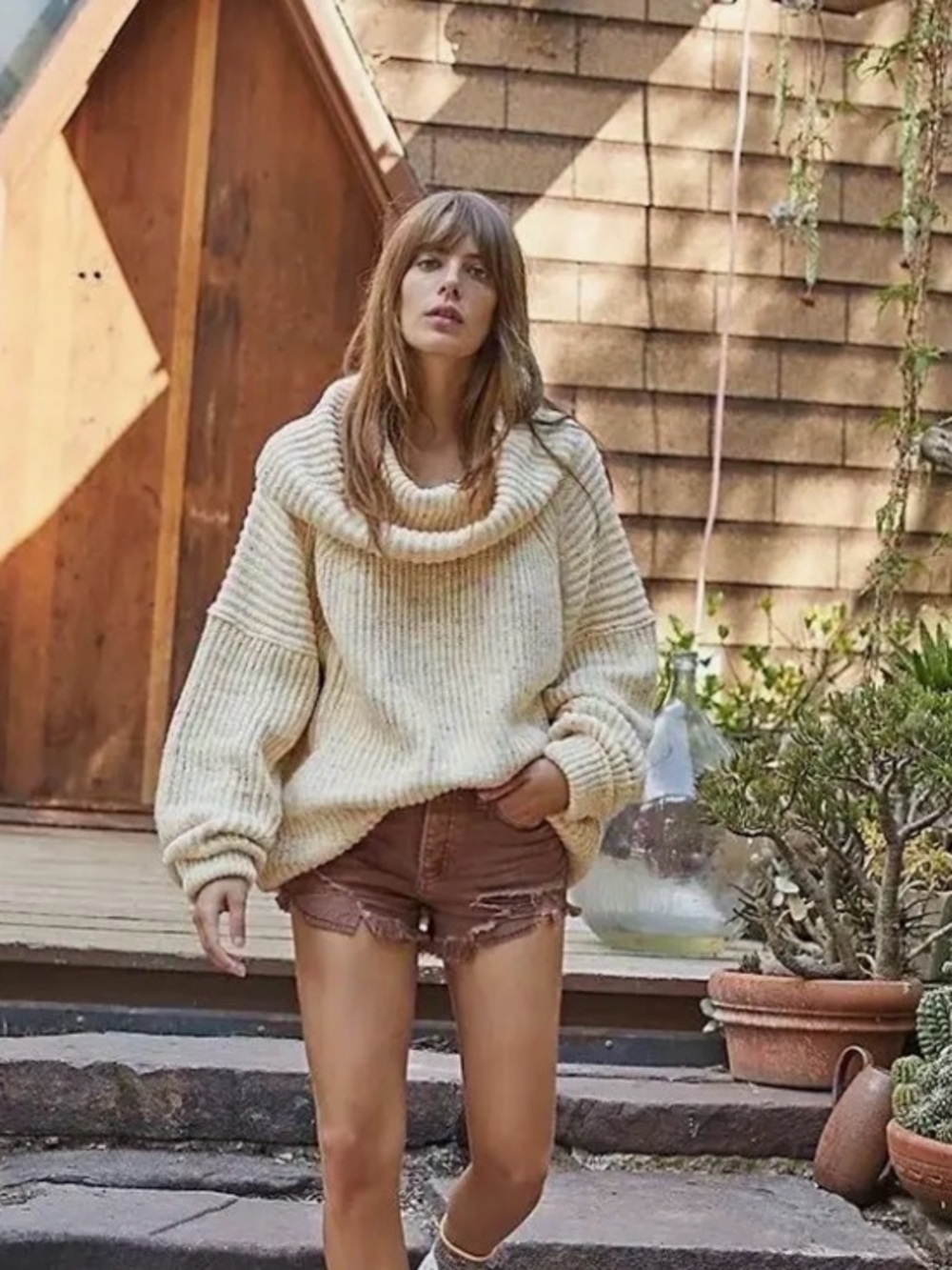 Free People Speckled Chunky Knit Sweater‎ – XS – Cozy Slouchy Cowl Neck